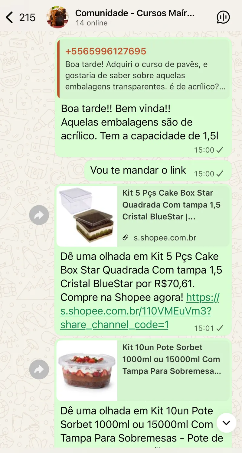 Print do grupo exclusivo de alunos no WhatsApp