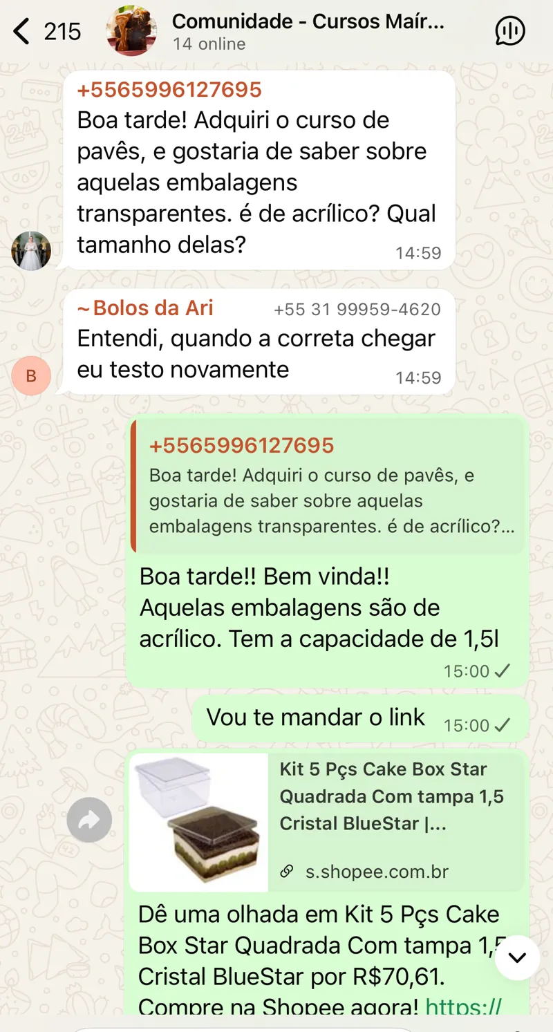 Print do grupo exclusivo de alunos no WhatsApp