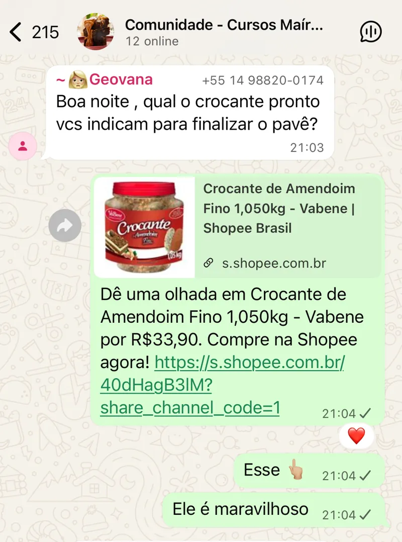 Print do grupo exclusivo de alunos no WhatsApp